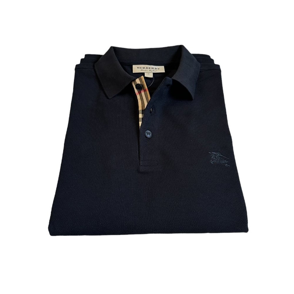Burberry Men's Short Sleeve Check Placket Polo Black Size M